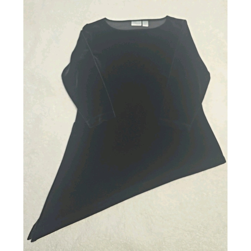 Chico's Travelers Asymmetrical 3/4 Sleeve Black Velvet Blouse Top Sz 1 Medium